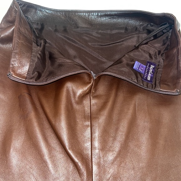 Ralph Lauren PURPLE LABEL Brown Leather Skirt 6 - Picture 10 of 14